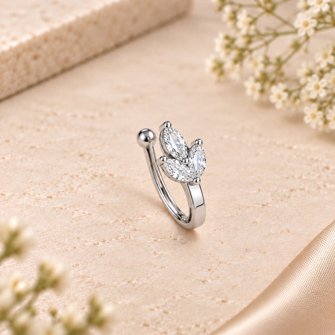 CZ Leaf Cluster Hoop Nose Ring