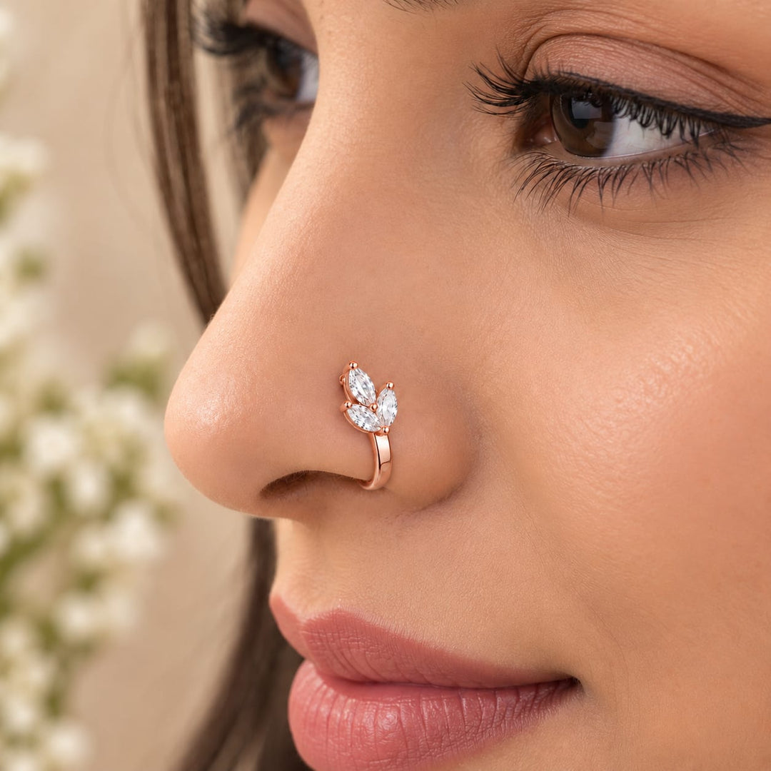 CZ Leaf Hoop Nose Ring