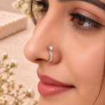 Load image into Gallery viewer, CZ Crescent Hoop Nose Ring
