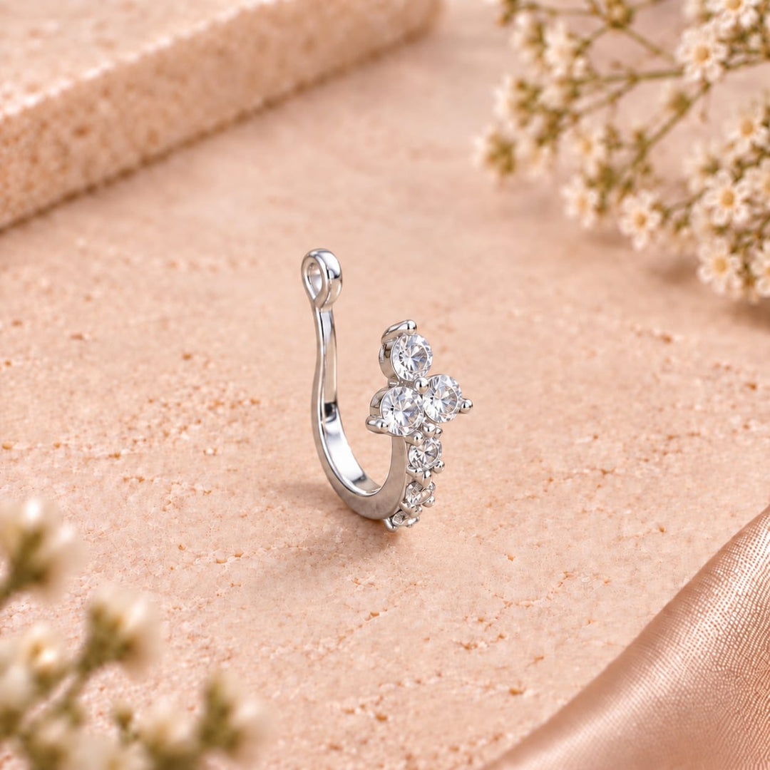 CZ Floral Cluster Hoop Nose Ring