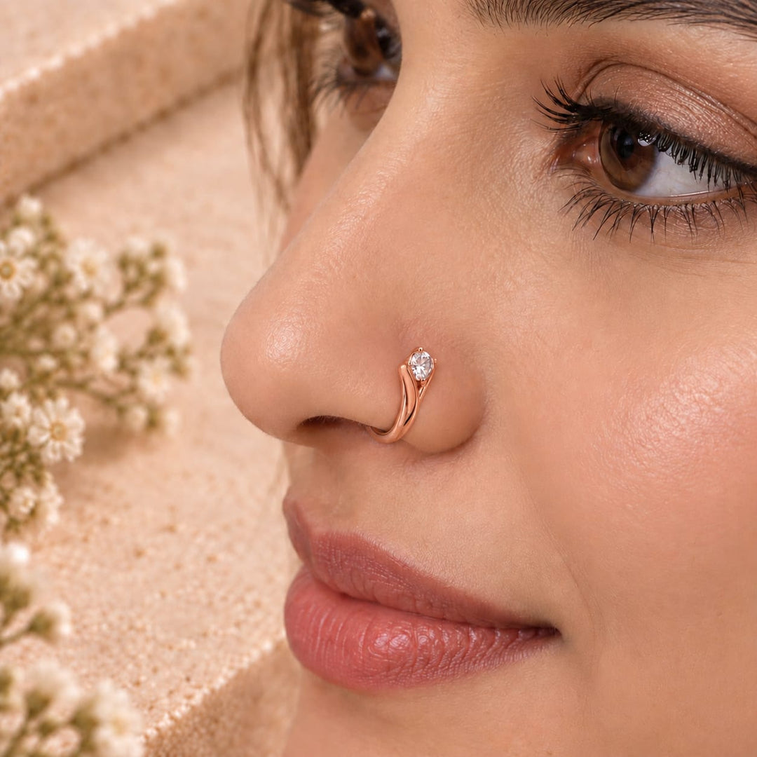 Rose Gold CZ Curved Hoop Nose Ring