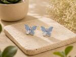 Load image into Gallery viewer, 925 Sterling Silver Butterfly Stud Earrings with Blue Enamel &amp; CZ Stone