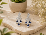 Load image into Gallery viewer, 925 Sterling Silver Blue Sapphire Floral Drop Earrings