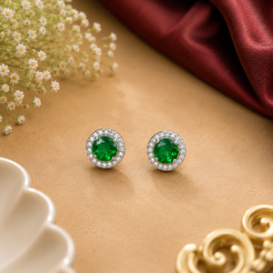 Emerald Halo Stud Earrings