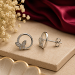 Load image into Gallery viewer, Butterfly Circle Pavé Stud Earrings