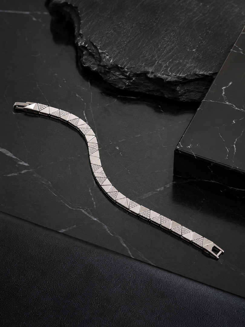 925 Sterling Silver Geometric Link Bracelet for Men