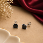 Load image into Gallery viewer, Black Square Stone Stud Earrings