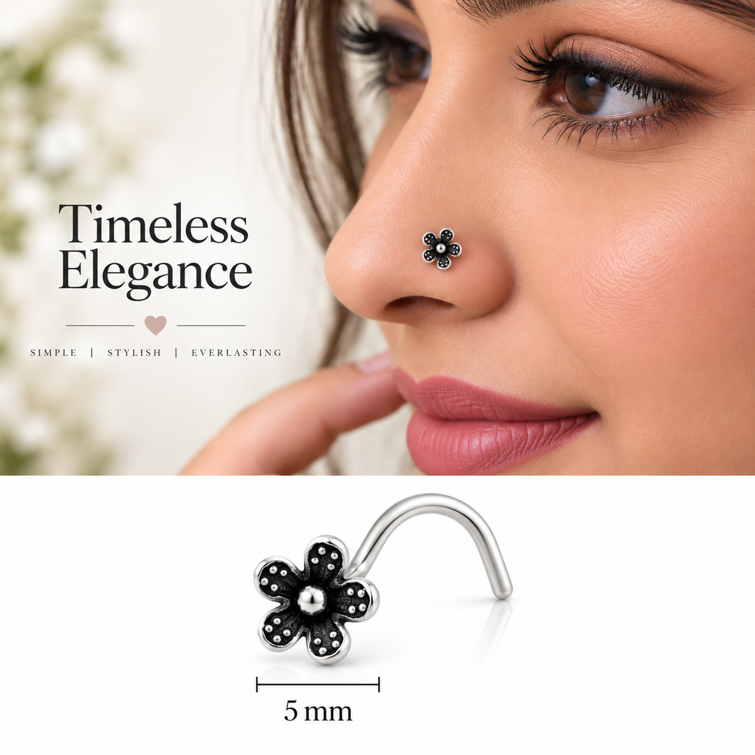 Black Floral Nose Pin