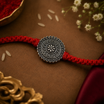 Load image into Gallery viewer, Raksha By Silver Ocean | Traditional Oxidised Floral Silver Rakhi
