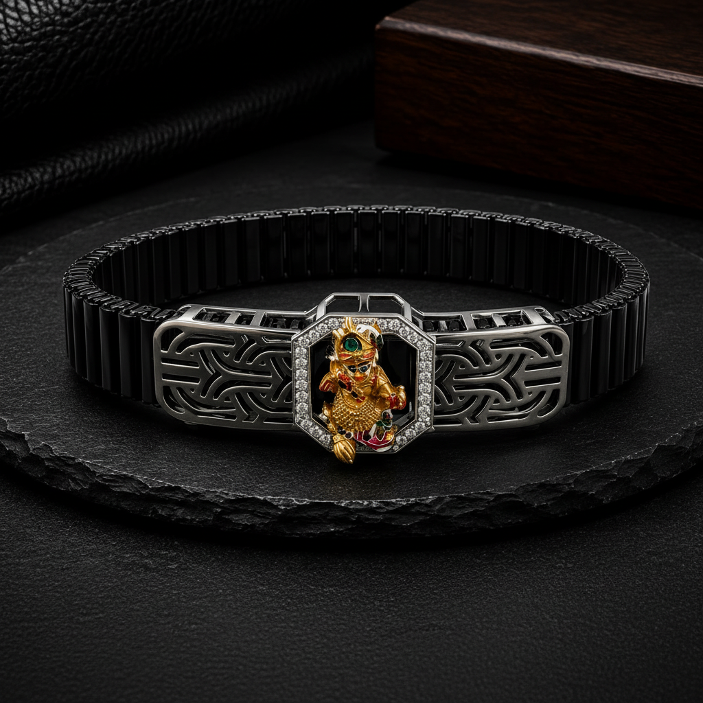 925 Sterling Silver Hanuman Flex Bracelet for Men | CZ Designer Bracelet
