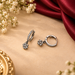 Load image into Gallery viewer, CZ Floral Drop Huggie Earrings