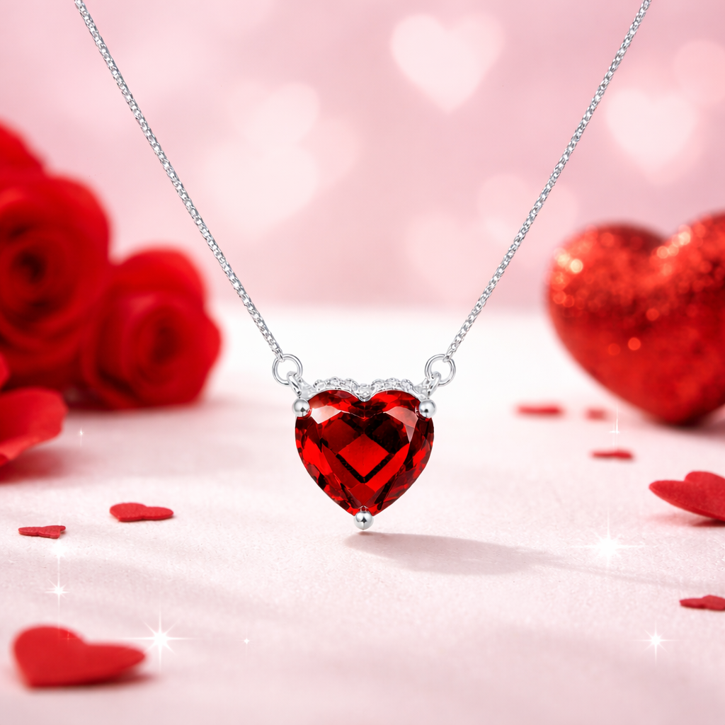 Crimson Heart Sterling Silver Pendant Chain