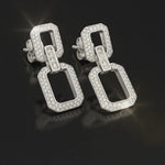 Load and play video in Gallery viewer, silver Modern Rectangular Link Drop Earrings with Sparkling Pave diamond