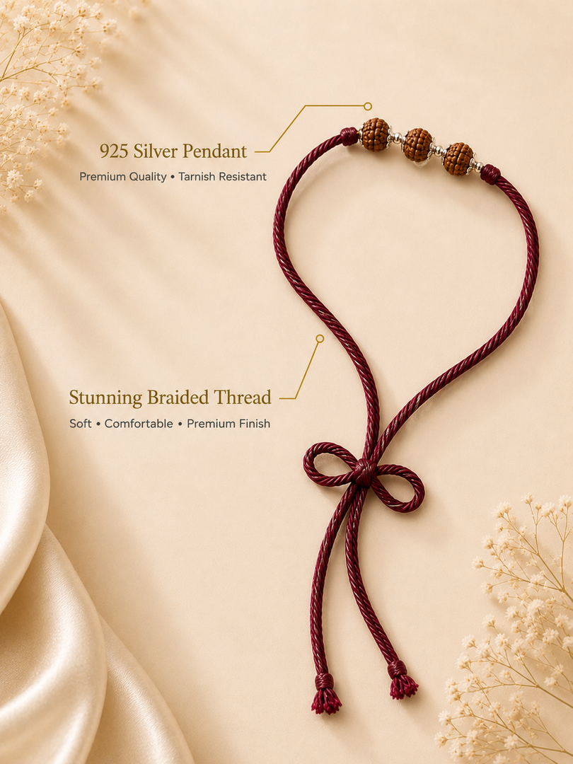 Raksha By Silver Ocean | Triple Rudraksha Silver Rakhi