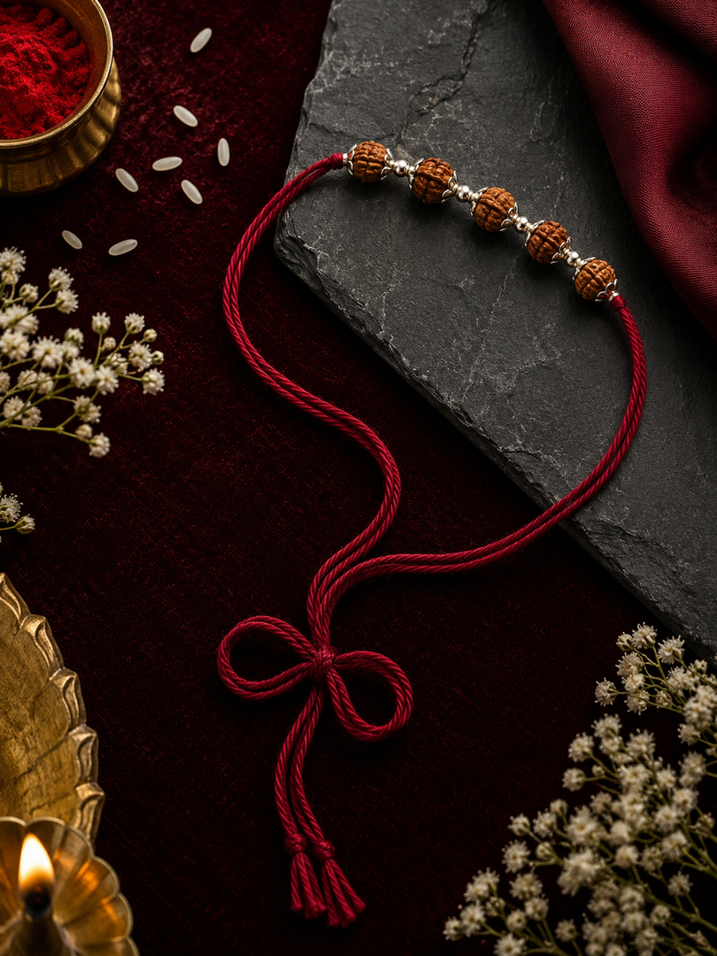 Raksha By Silver Ocean | Five Rudraksha Silver Rakhi