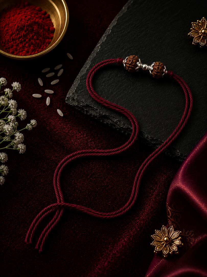 Raksha By Silver Ocean | Double Rudraksha Silver Rakhi