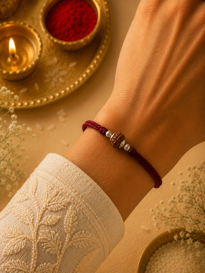 Raksha By Silver Ocean | Double Rudraksha Silver Rakhi