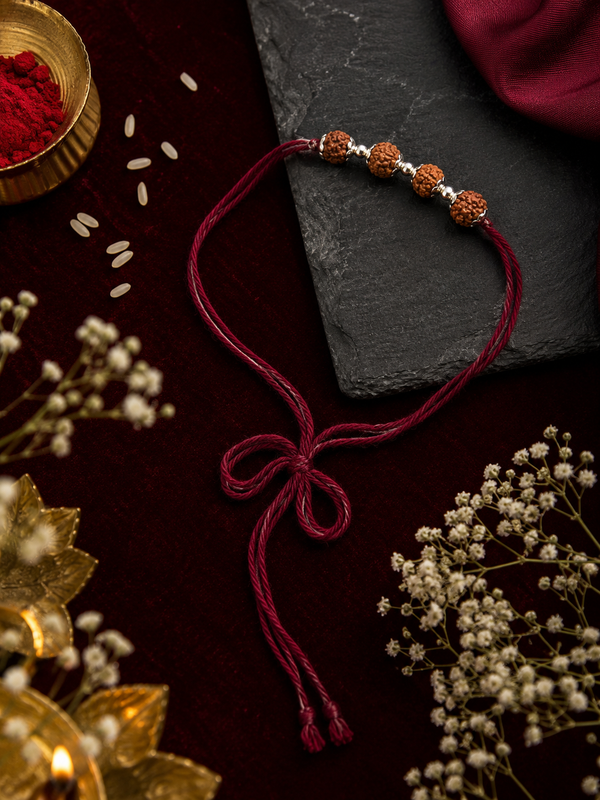 Raksha By Silver Ocean | Four Rudraksha Silver Rakhi
