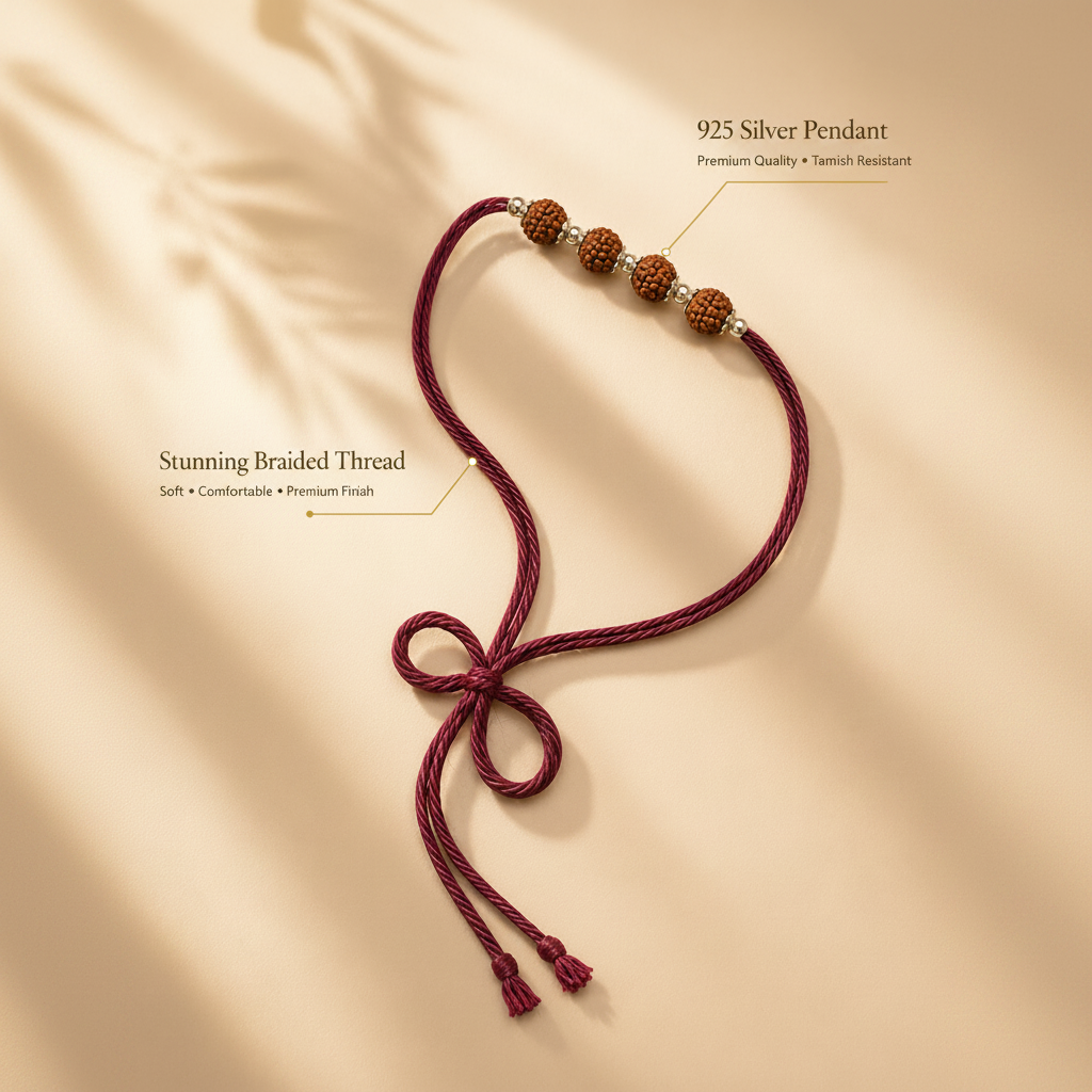Raksha By Silver Ocean | Four Rudraksha Silver Rakhi