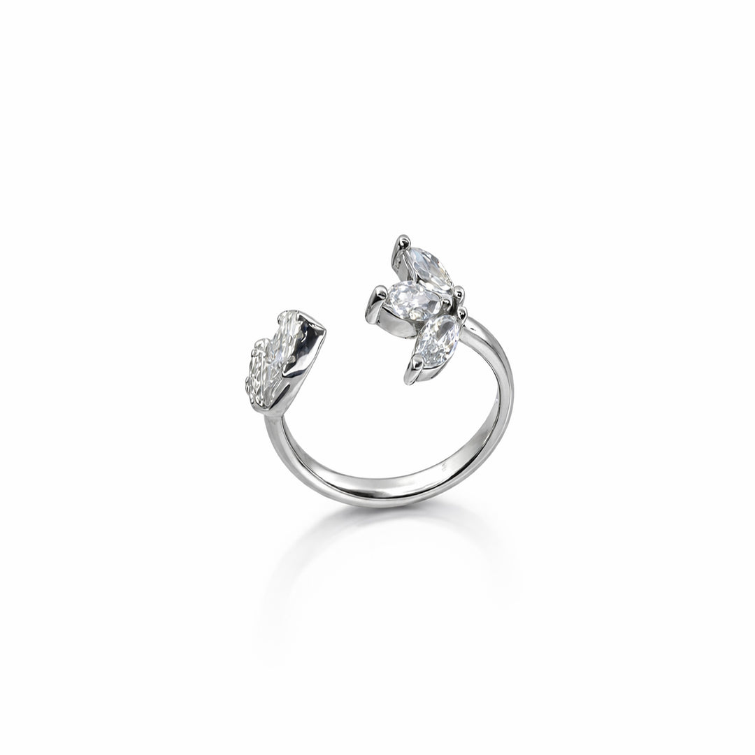 925 Sterling Silver Floral CZ Adjustable Ring for Women